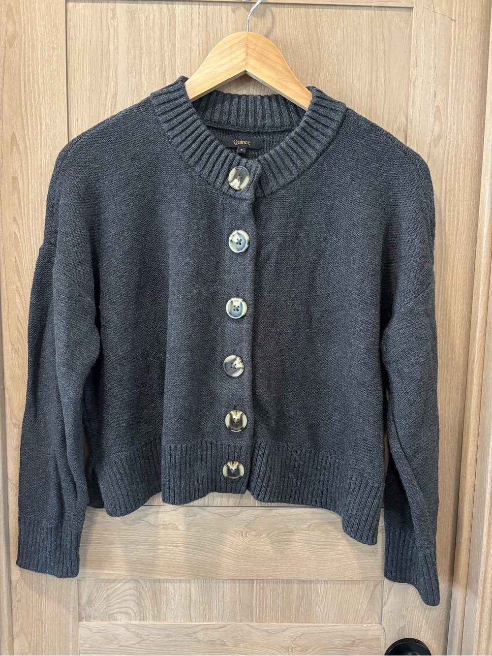 Quince Organic Cotton Knit Cardigan Sweater Size S Preppy Academic Grey